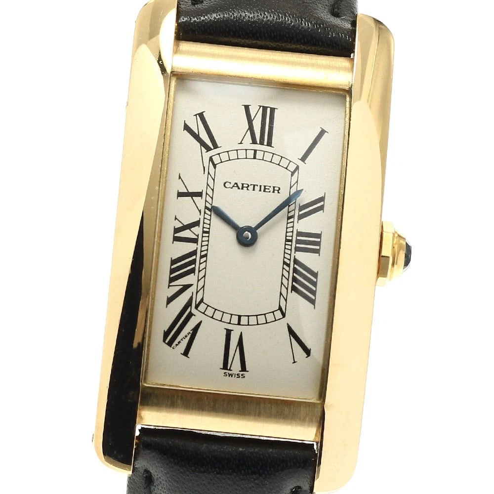 CARTIER TANK 18K YELLOW GOLD WATCH: CARTIER tank 18K Yellow Gold Watch Brand: CARTIER Type: Wristwatch Material: Band Material Leather/(Buckle K18YG), Case Material 18K Yellow Gold Color: Band Color black, Dial Color beige, Case