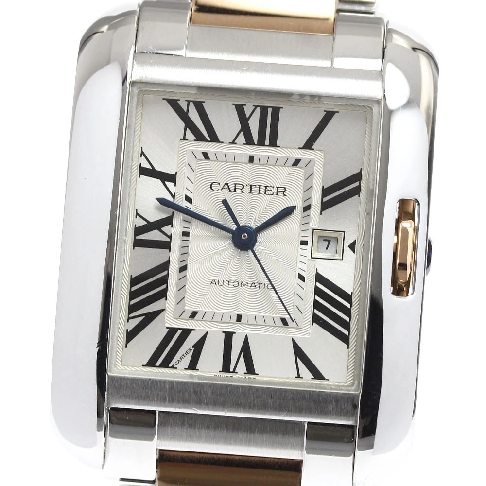 CARTIER TANK ANGLAISE WATCH: CARTIER Tank Anglaise Watch Brand: CARTIER Type: Wristwatch Material: Band Material Stainless Steel/PG, Case Material Stainless Steel/PG Color: Band Color Silver / Pink Gold, Dial Color Silver, Cas