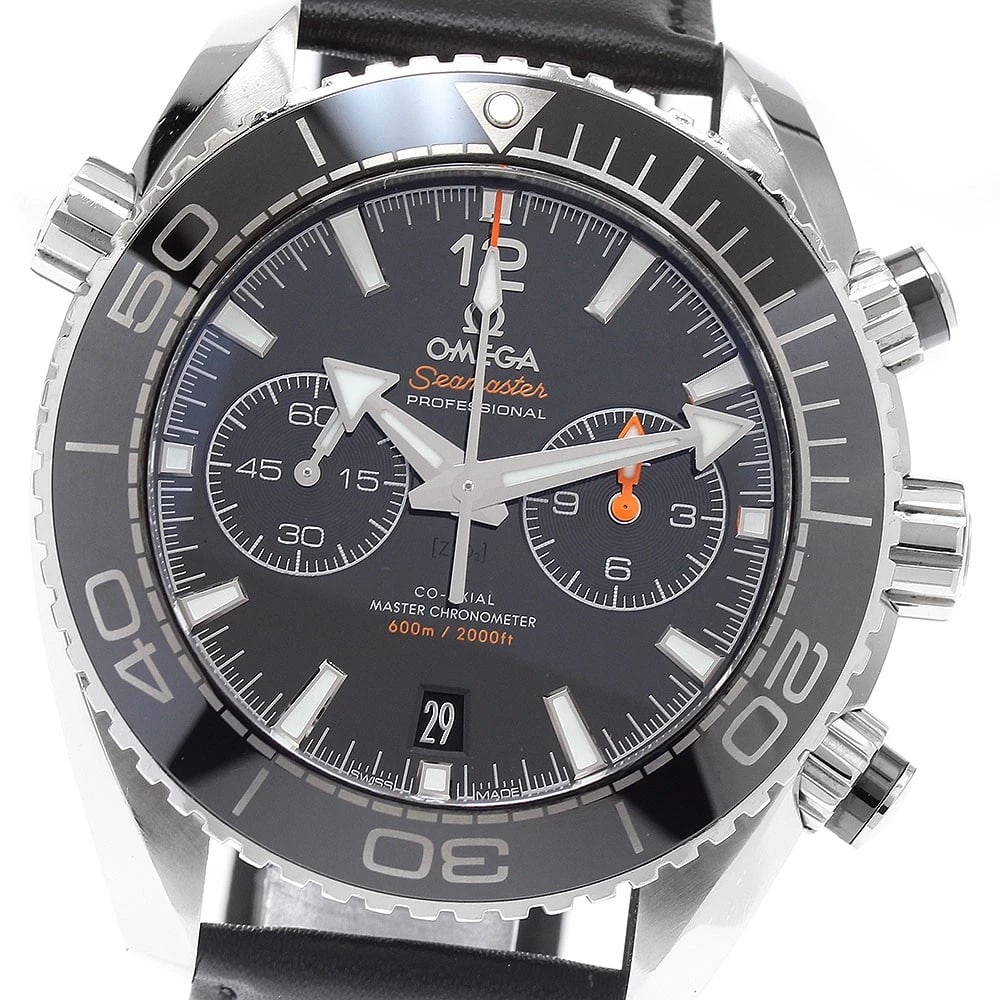 OMEGA SEAMASTER PLANET OCEAN WATCH: OMEGA Seamaster Planet Ocean Watch Brand: OMEGA Type: Wristwatch Material: Band Material leather, Case Material Stainless Steel Color: Band Color black, Dial Color black, Case Color Silver 