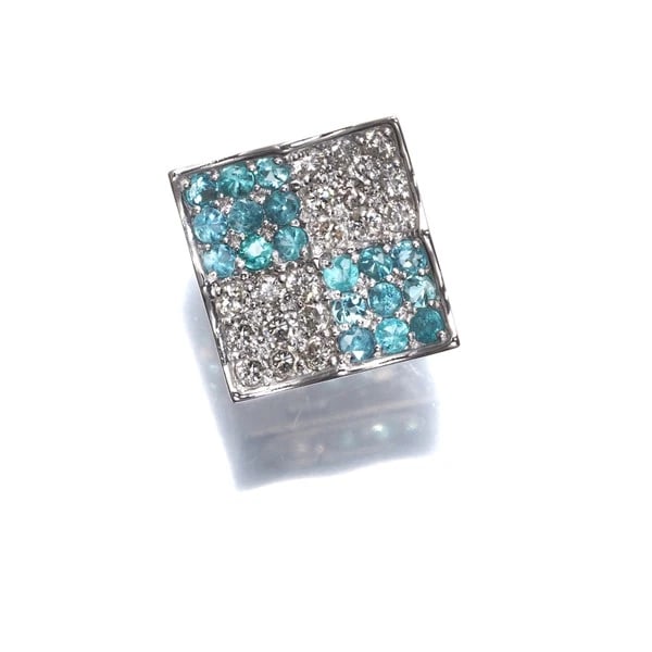 PARAIBA TOURMALINE DIAMOND SQUARE PENDANT: Paraiba Tourmaline Diamond Square Pendant Brand: Unbranded Type: Pendant Material: 900 / Platinum Main Stone/Creation Natural Color: Silver Size: Design size: 14.0 x 14.4mmBail inner diameter: