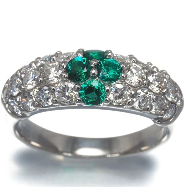 CRESCENT VERT RING LAB-CREATED EMERALD PAVED - 2