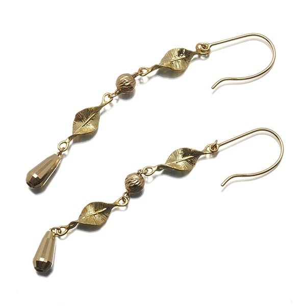 HOOK LEAF BALL BEAD EARRINGS 18K - 3