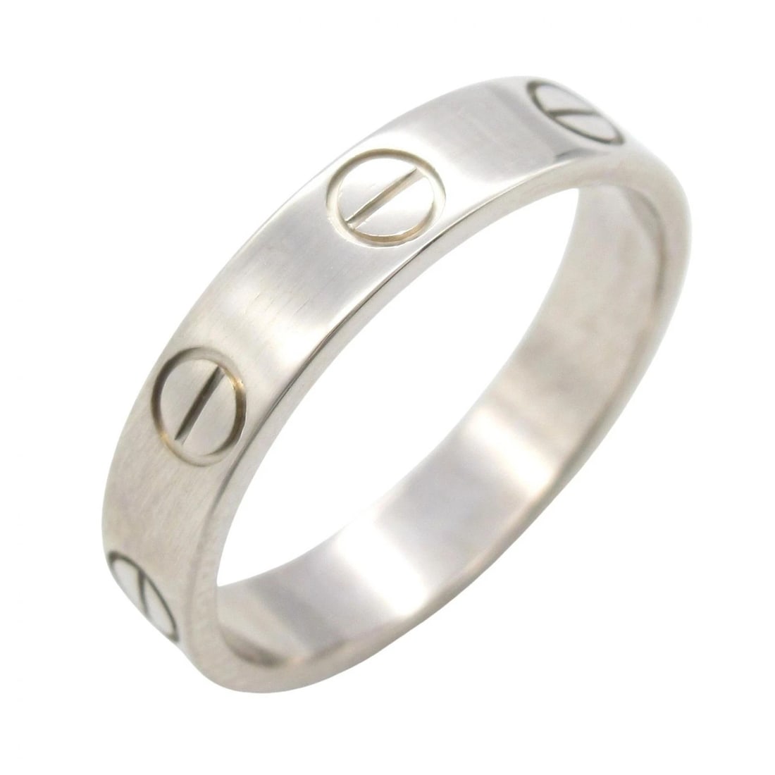 CARTIER MINI LOVE RING 18KWG W: CARTIER Mini Love Ring 18KWG W Brand: CARTIER Type: Ring Material: K18WG?White Gold? Color: White Gold Size: 4.5 US Accessories: None Accessories Notice: When purchasing pre-owned goods, p