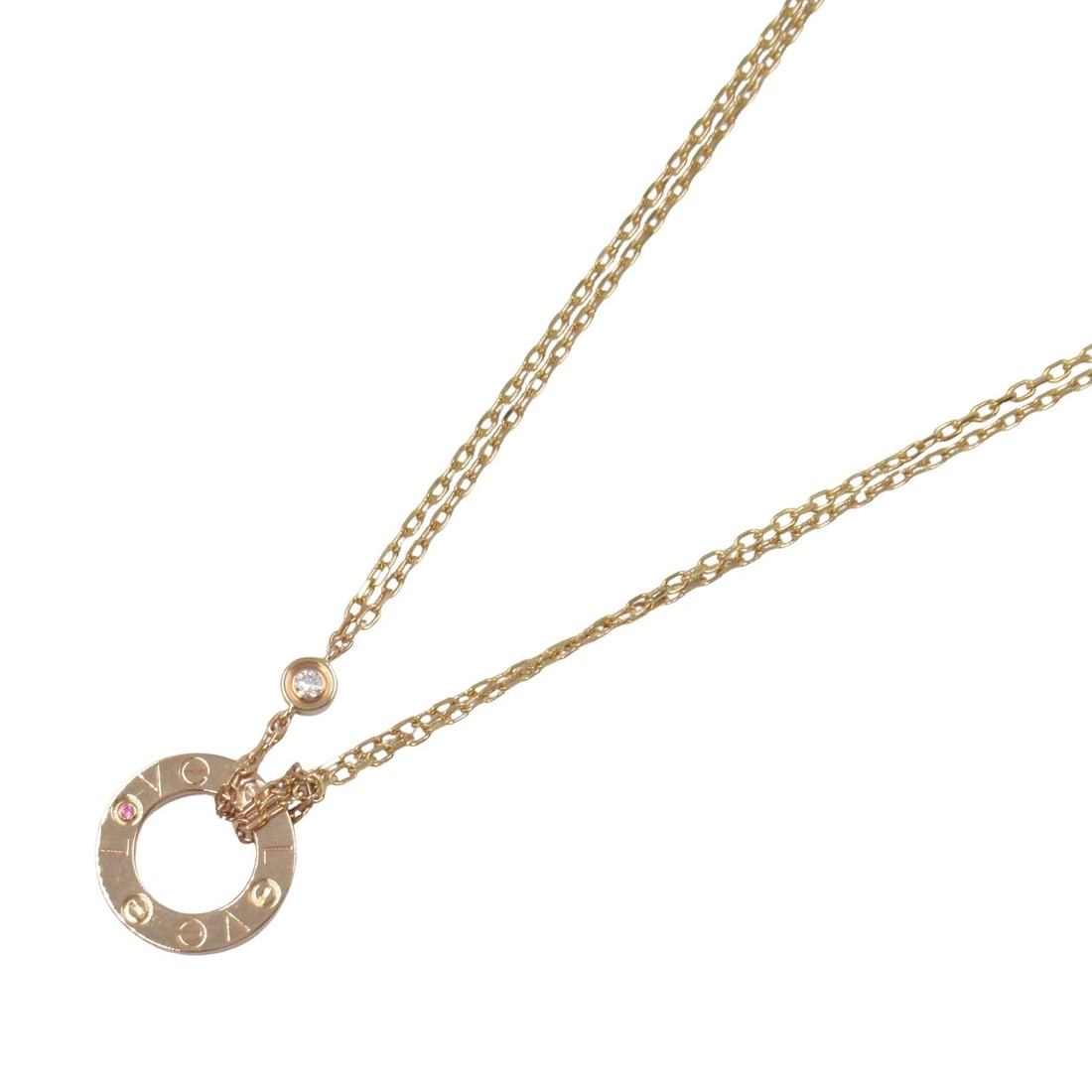 CARTIER LOVE CIRCLE DIAMOND PINK SAPPHIRE NECKLACE 18KPG ROSE GOLD (1 of 6)