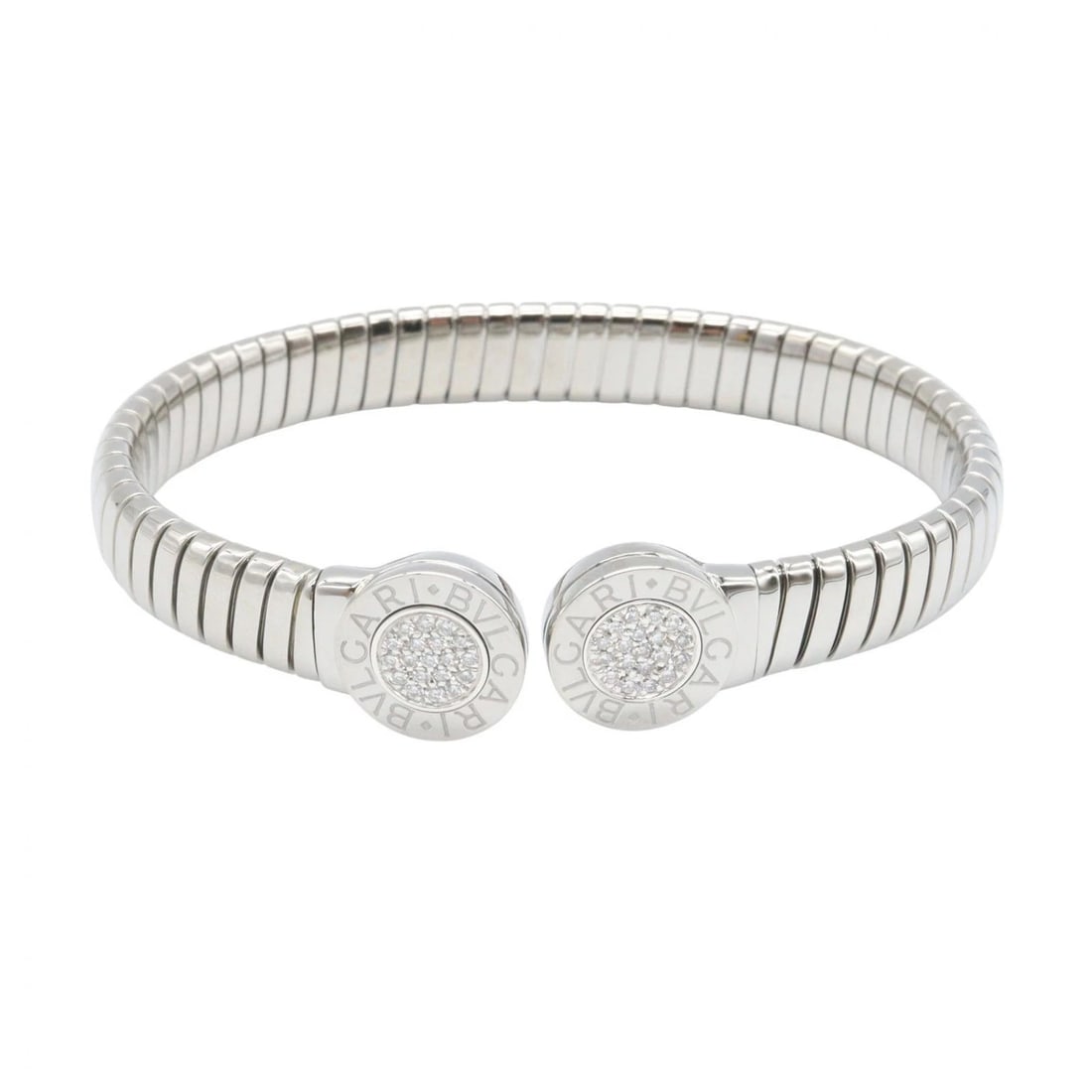BVLGARI TUBOGAS DIAMOND BRACELET BANGLE: BVLGARI Tubogas Diamond Bracelet Bangle Brand: BVLGARI Type: Bracelet Material: diamond Color: Silver Size: Size Band Length?16cm(6.3") Notation Size?- Motif W?12mm x H?12mm(0.5" x 0.5") Accessor