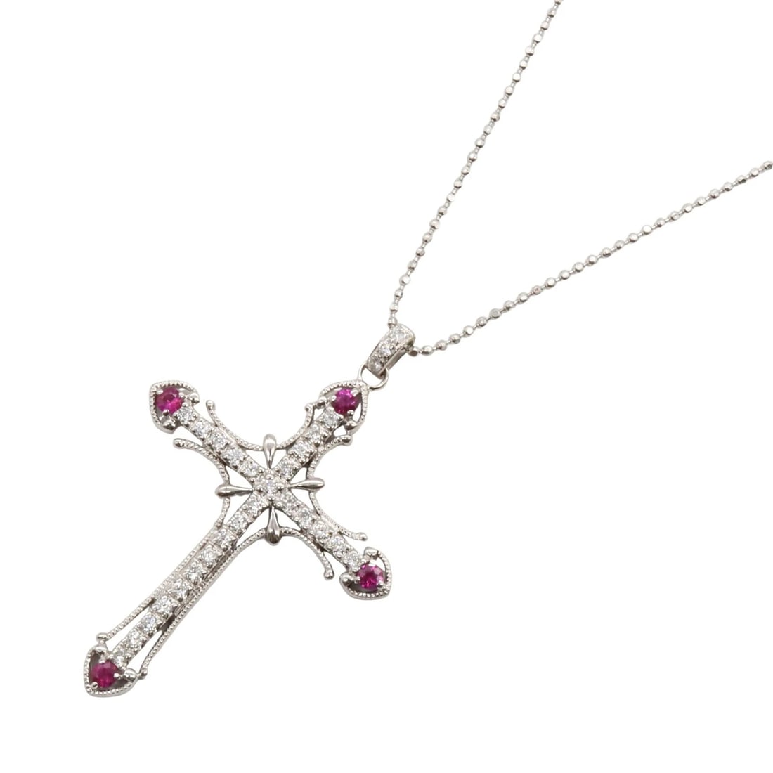 JEWELRY RUBY DIAMOND PENDANT NECKLACE 18KWG (1 of 3)