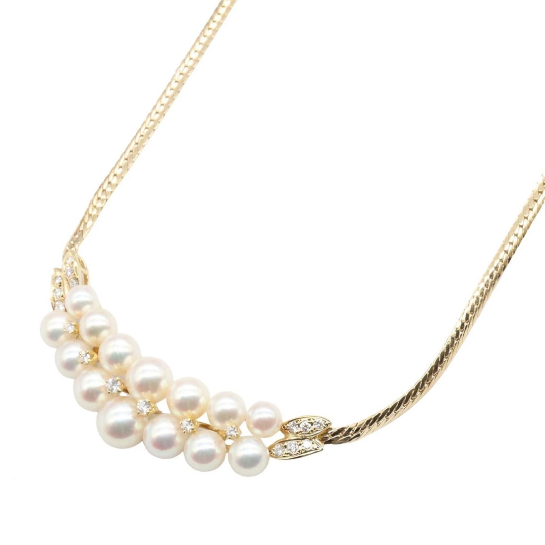 MIKIMOTO PEARL DIAMOND NECKLACE 18KYG: MIKIMOTO Pearl Diamond Necklace 18KYG Brand: MIKIMOTO Type: Necklace Material: K18 (Yellow Gold) Color: Yellow Gold Size: Size Neck rotation?37.5~49.5cm(14.8") Motif W?55mm x H?15mm(2.2" x