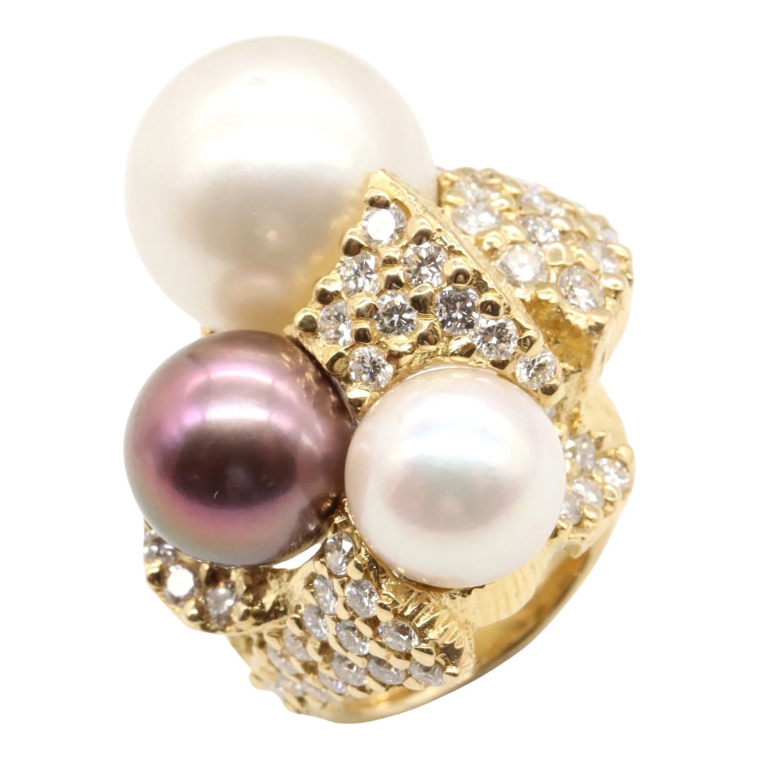JEWELRY PEARL DIAMOND RING 18KYG (1 of 6)