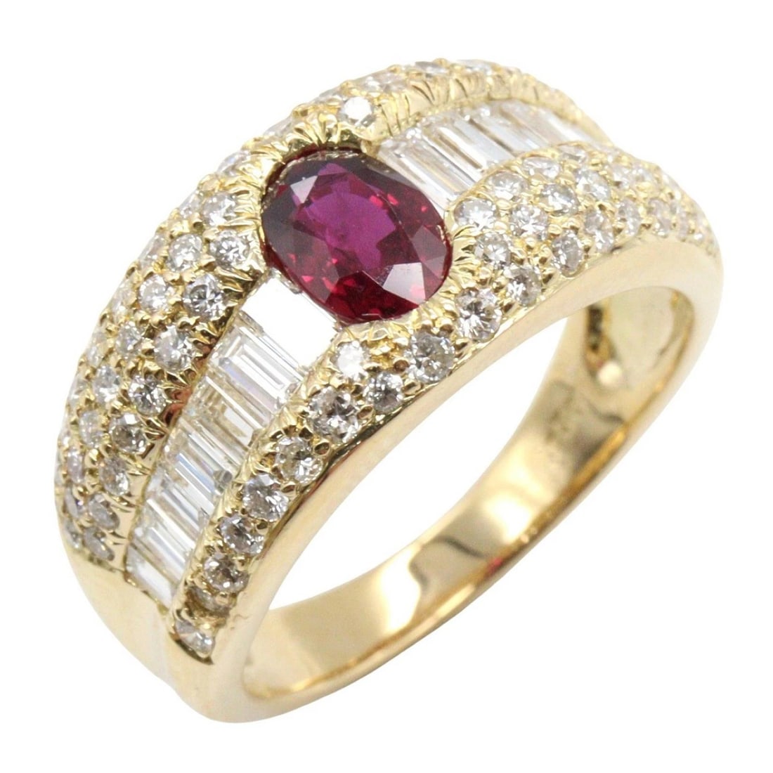 JEWELRY RUBY DIAMOND RING 18KYG YELLOW GOLD: JEWELRY Ruby Diamond Ring 18KYG Yellow Gold Brand: JEWELRY Type: Ring Material: K18 (Yellow Gold) Main Stone/Creation Ruby Color: Yellow Gold Size: 7.5 US Accessories: None Accessories Not