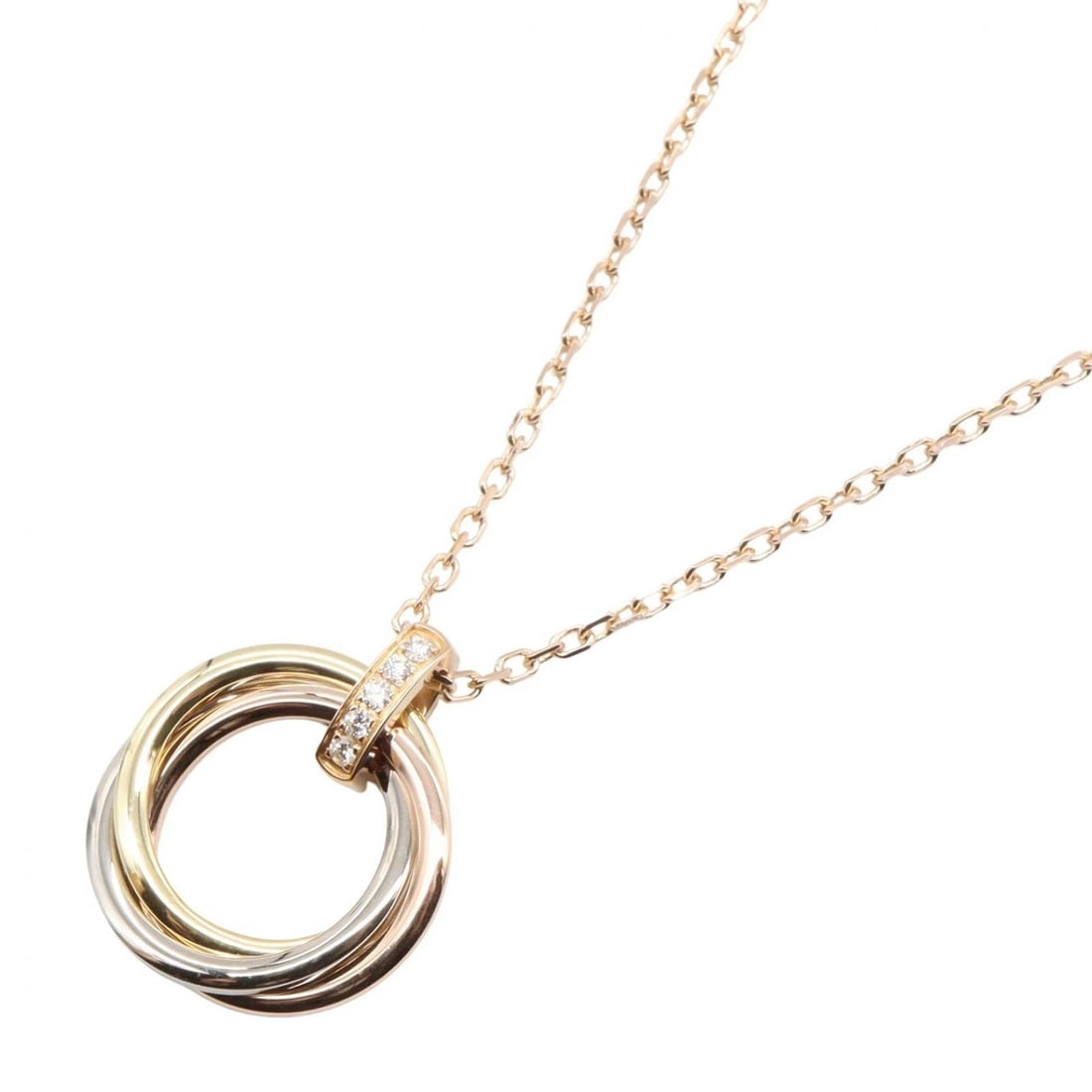 CARTIER TRINITY DIAMOND NECKLACE 18KYRWG: CARTIER Trinity Diamond Necklace 18KYRWG Brand: CARTIER Type: Necklace Material: K18 (Yellow Gold) Color: Yellow Gold Size: Size Neck rotation?41.5cm(16.3") Motif W?18mm x H?22mm(0.7" x 0.9") Acc