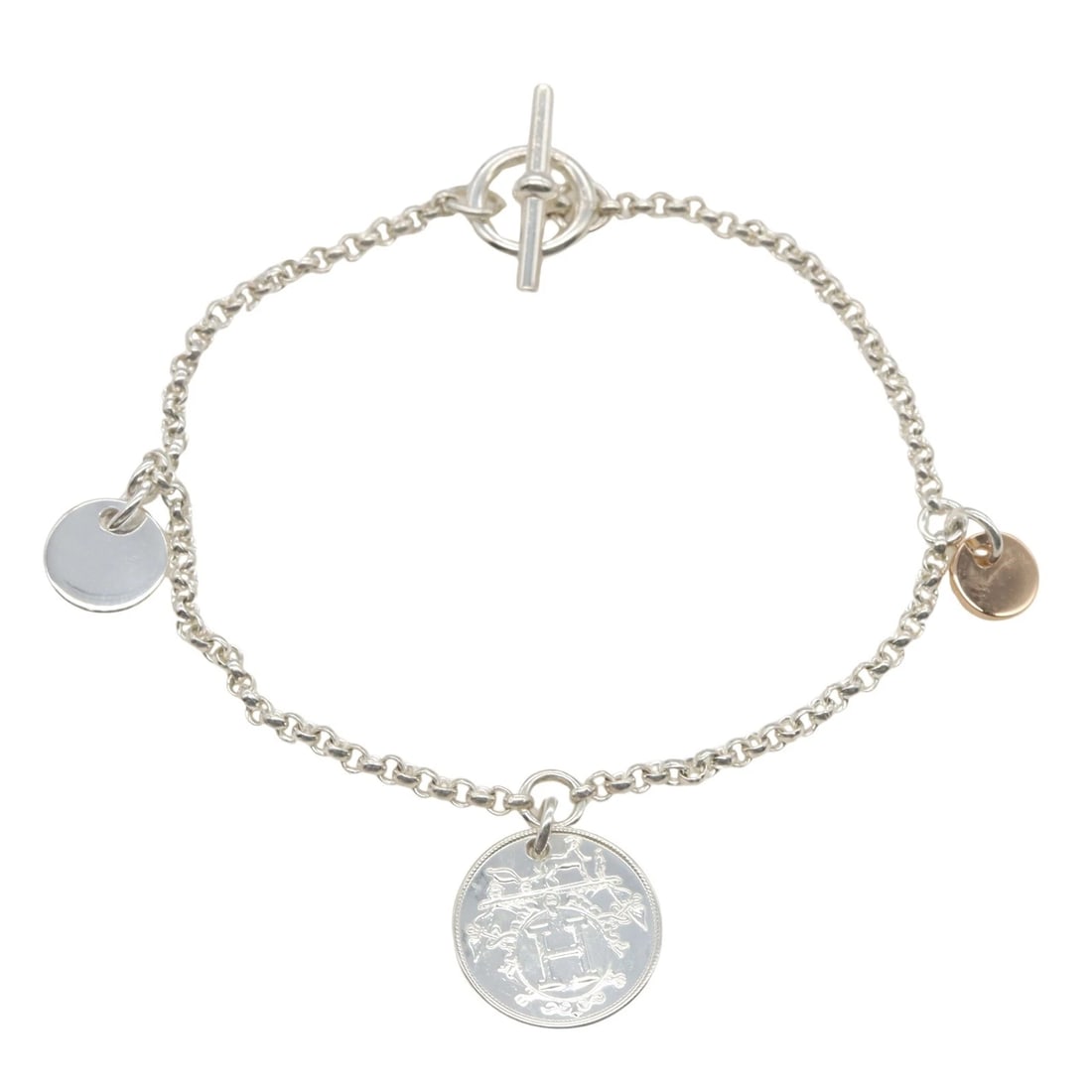 HERMES EX-LIBRIS PM BRACELET SILVER925 18KPG PINK ROSE GOLD: HERMES Ex-libris PM Bracelet Silver925 18KPG Pink Rose Gold Brand: HERMES Type: Bracelet Material: Silver925 Color: Silver Size: Size Band Length?15.5cm(6.1") Motif W?13mm x H?13mm(0.5" x