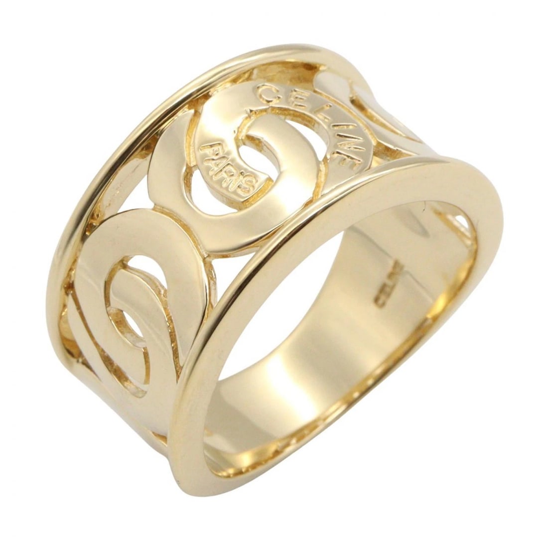 CELINE LOGO RING 18K YELLOW GOLD: CELINE Logo Ring 18K Yellow Gold Brand: CELINE Type: Ring Material: K18 (Yellow Gold) Color: Yellow Gold Size: 5.75 - 6 US Accessories: None Accessories Notice: When purchasing pre-owned g