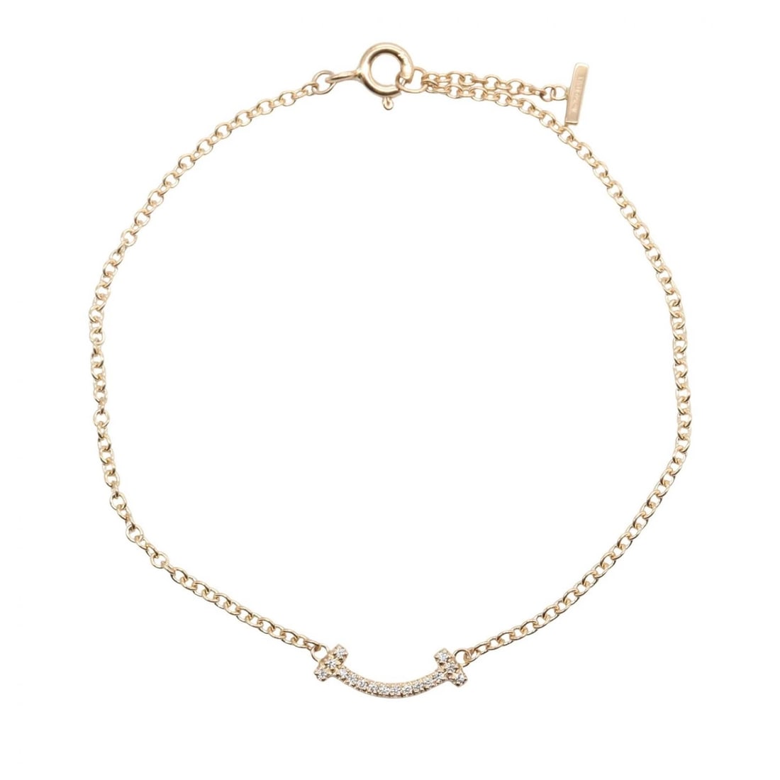 TIFFANY?CO T SMILE MINI BRACELET DIAMOND 18KRG: TIFFANY?CO T Smile Mini Bracelet Diamond 18KRG Brand: TIFFANY?CO Type: Bracelet Material: K18PG?Rose Gold? Color: Rose Gold Size: Size Motif W?13mm x H?3mm(0.5" x 0.1") Accessories: None