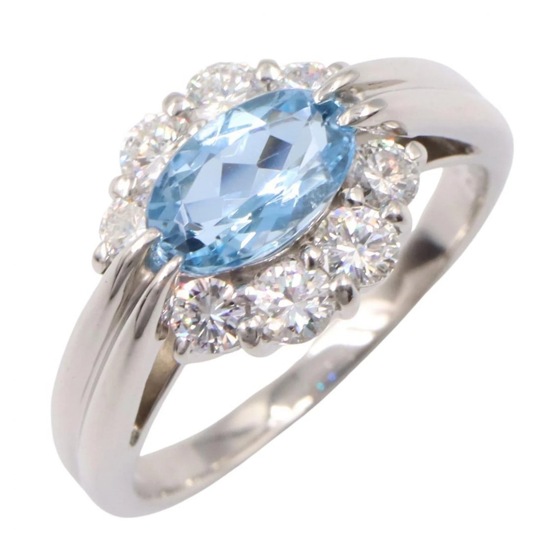 JEWELRY AQUAMARINE DIAMOND RING PT900 PLATINUM (1 of 4)
