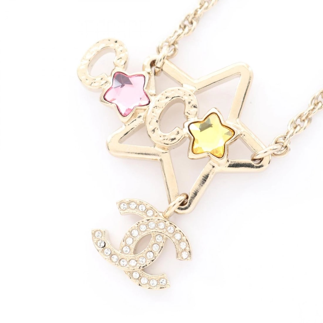 CHANEL COCO MARK STAR NECKLACE PENDANT: CHANEL COCO Mark Star Necklace Pendant Brand: CHANEL Type: Necklace Material: Gold Plated Color: None Size: Size Neck rotation?36cm(14.2") Motif W?30mm x H?34mm(1.2" x 1.3") Accessories: None