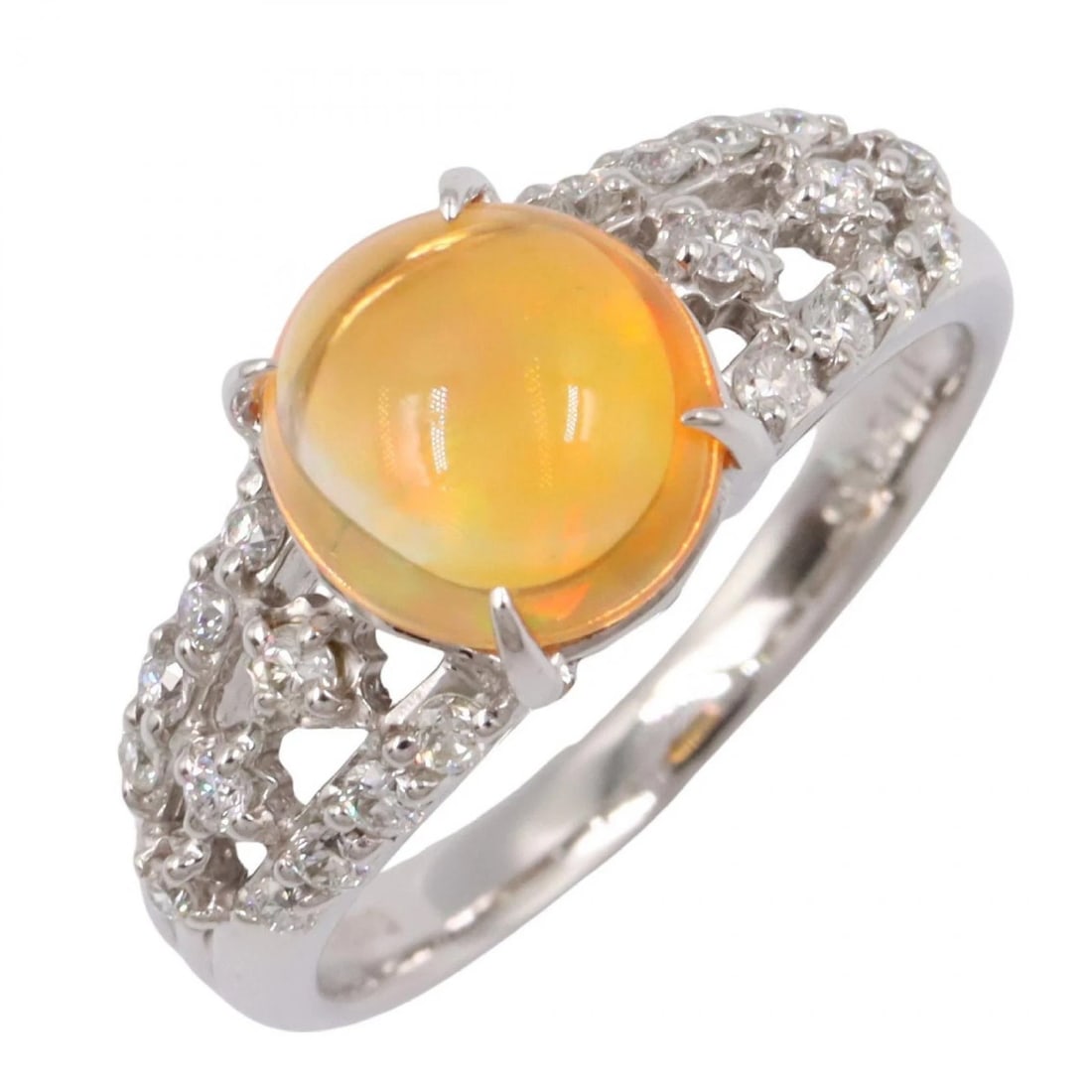 JEWELRY FIRE OPAL DIAMOND RING 18KWG WHITE GOLD: JEWELRY Fire Opal Diamond Ring 18KWG White Gold Brand: JEWELRY Type: Ring Material: K18WG?White Gold? Color: White Gold Size: 6.5 - 6.75 US Accessories: None Accessories Notice: When purch