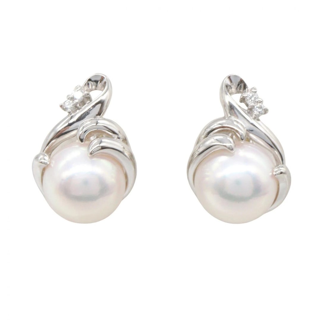JEWELRY PEARL DIAMOND EARRINGS PT900 PLATINUM (1 of 4)