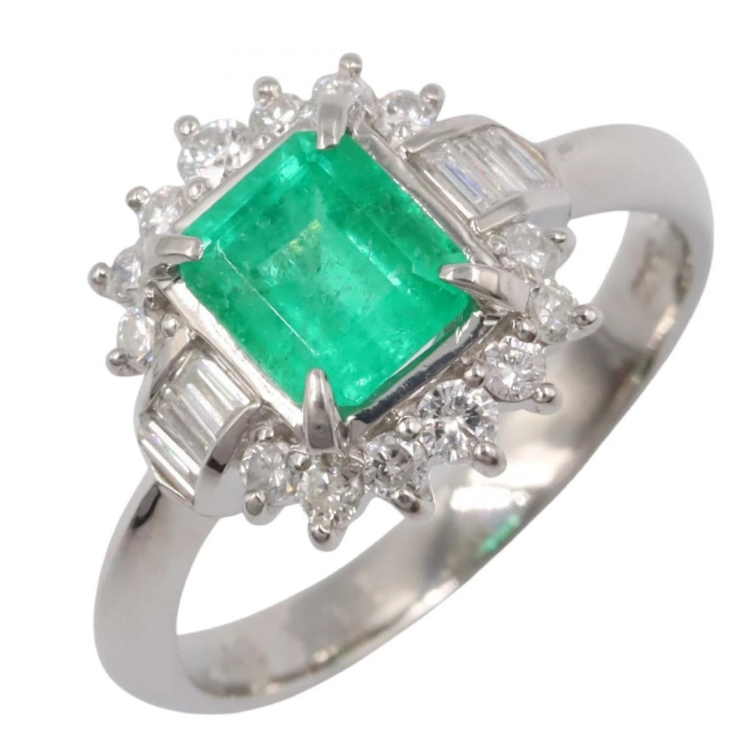 JEWELRY EMERALD DIAMOND RING PT900 PLATINUM (1 of 4)