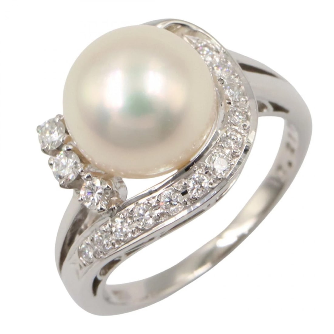 MIKIMOTO PEARL DIAMOND RING PT900 PLATINUM (1 of 5)