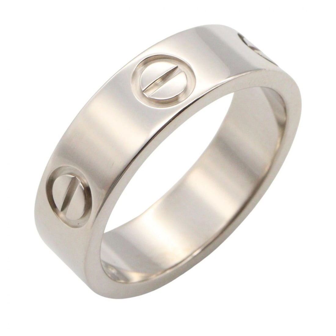 CARTIER LOVE RING 18KWG WHITE GOLD: CARTIER Love Ring 18KWG White Gold Brand: CARTIER Type: Ring Material: K18WG?White Gold? Color: Silver??ish colors Size: 5 - 5.25 US Accessories: None Accessories Notice: When purchasing