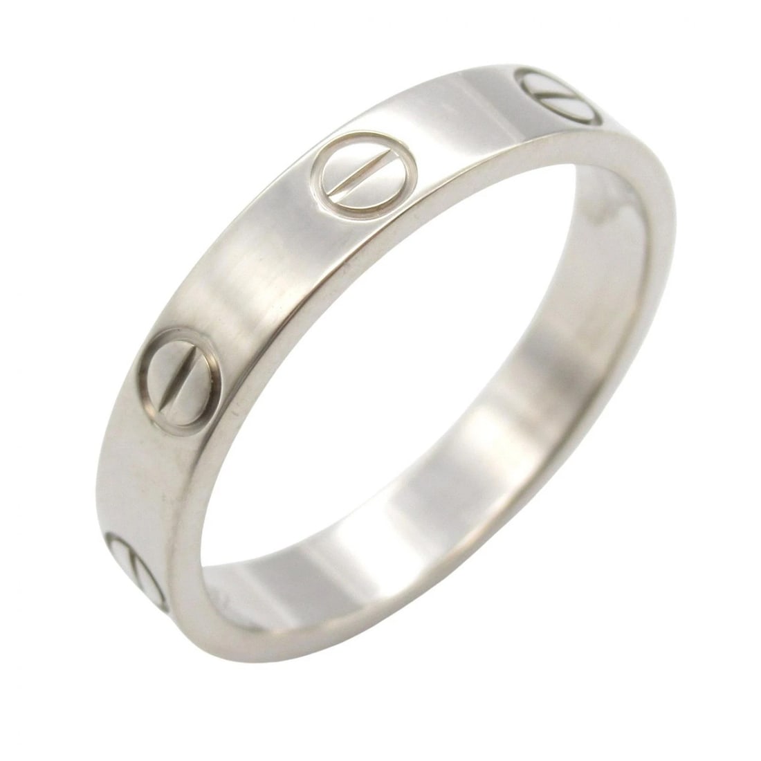 CARTIER MINI LOVE RING: CARTIER mini love ring Brand: CARTIER Type: Ring Material: K18WG?White Gold? Color: Silver??ish colors Size: 6 US Accessories: None Accessories Notice: When purchasing pre-owned goods, ple
