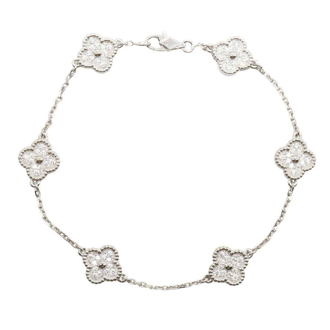 VAN CLEEF & ARPELS SWEET ALHAMBRA DIAMOND BRACELET: Van Cleef & Arpels Sweet Alhambra Diamond Bracelet Brand: Van Cleef & Arpels Type: Bracelet Material: K18WG?White Gold? Color: Silver??ish colors × Clear??ish colors Size: Size Notation Size?- Mo