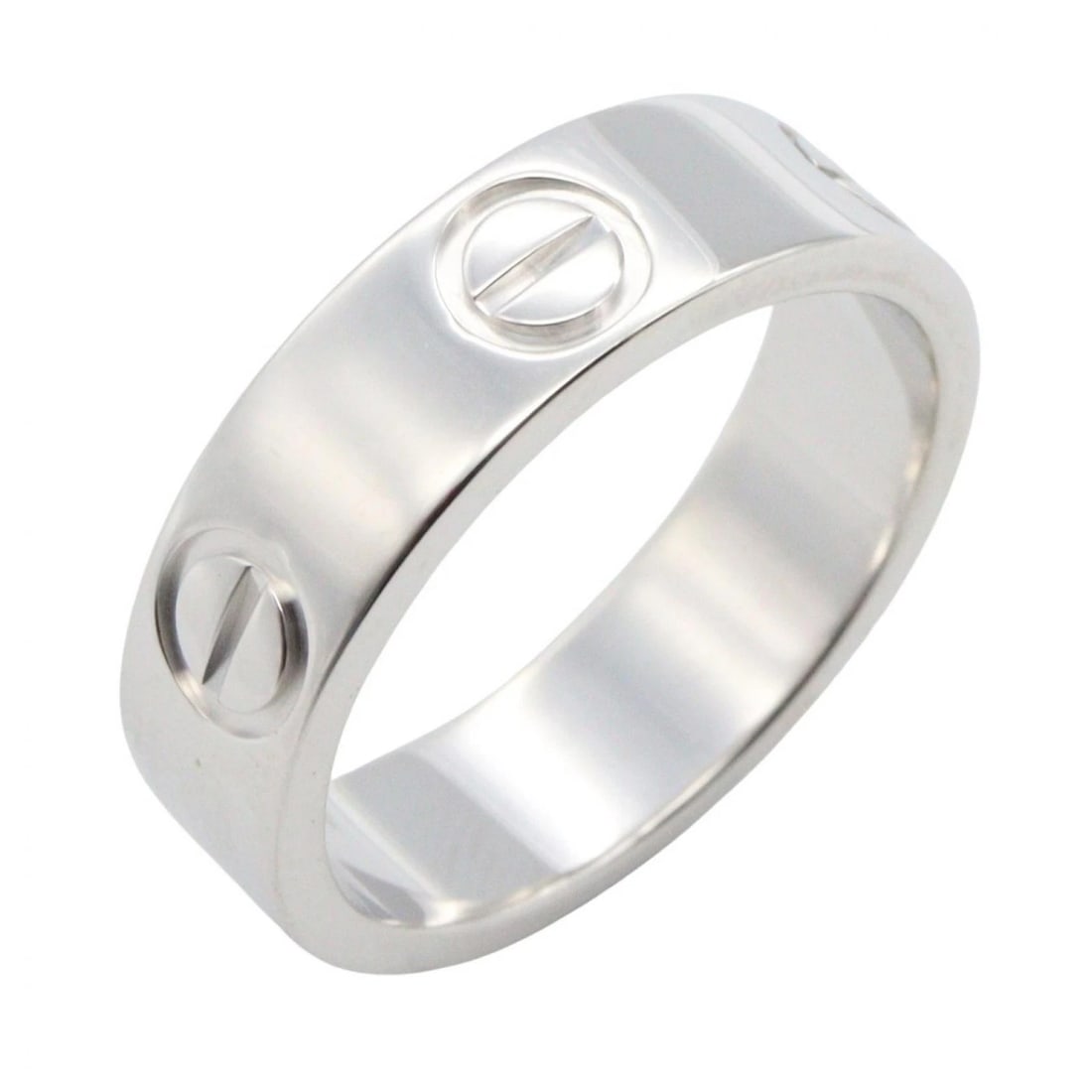 CARTIER LOVE RING 18KWG WHITE GOLD: CARTIER Love Ring 18KWG White Gold Brand: CARTIER Type: Ring Material: K18WG?White Gold? Color: Silver??ish colors Size: 5.5 - 5.75 US Accessories: None Accessories Notice: When purchasing
