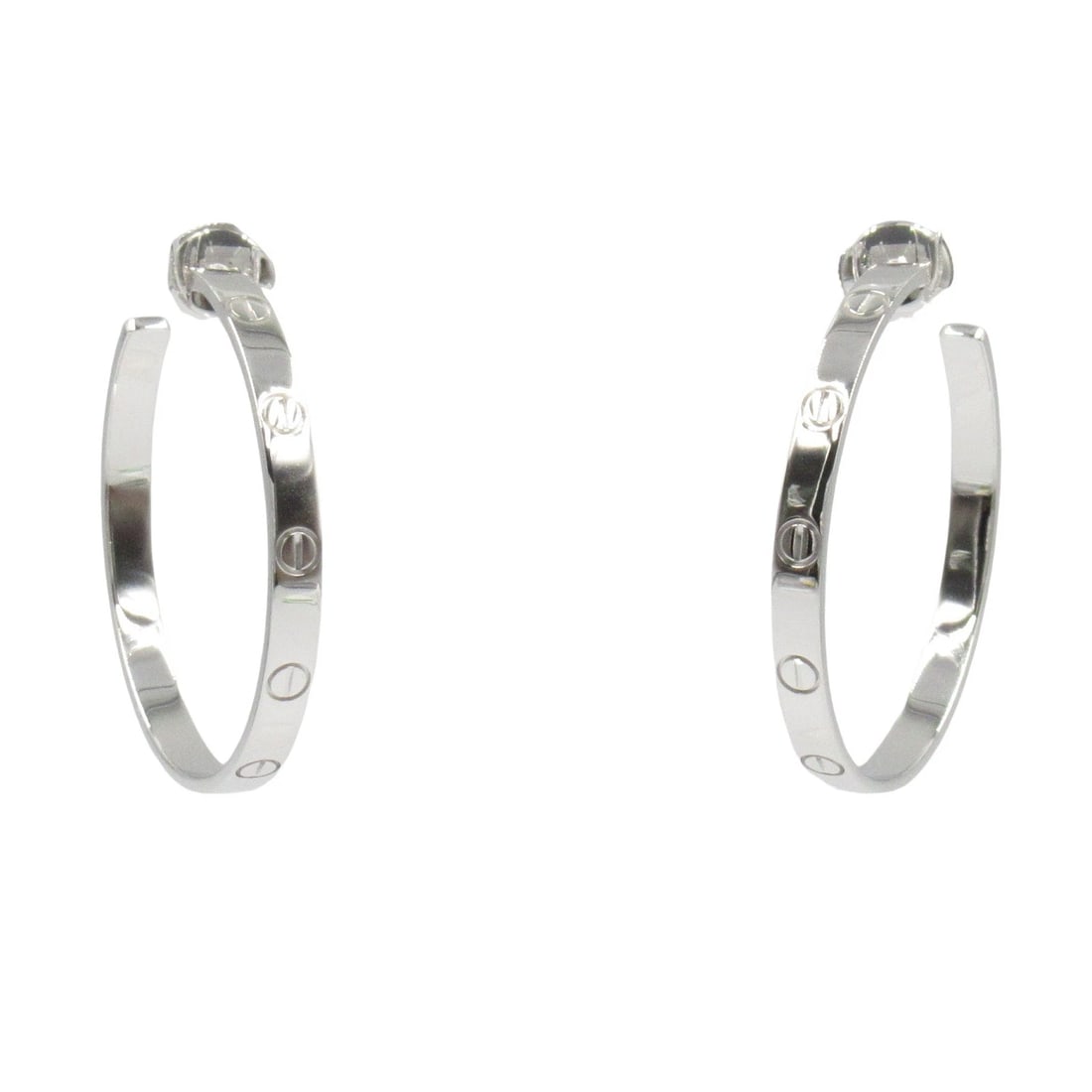 CARTIER LOVE HOOP PIERCED EARRINGS 18KWG: CARTIER Love Hoop Pierced earrings 18KWG Brand: CARTIER Type: Pierced earrings Material: K18WG?White Gold? Color: Silver??ish colors Size: Size 35.0mm x 3.2mm(1.4" x 0.1") Accessories: None