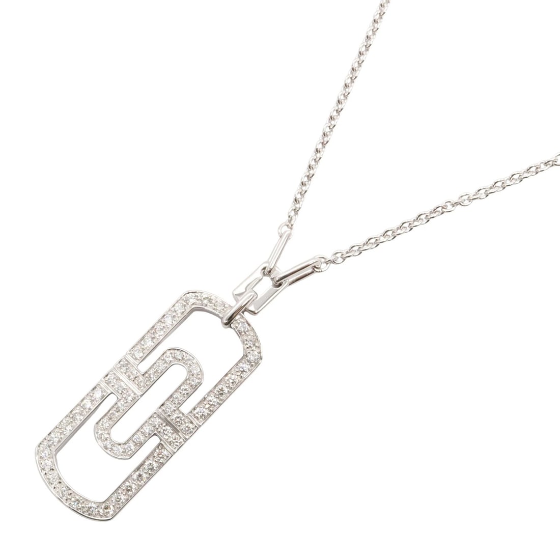 BVLGARI PARENTESI DIAMOND NECKLACE PENDANT: BVLGARI Parentesi Diamond Necklace Pendant Brand: BVLGARI Type: Necklace Material: K18WG?White Gold? Color: Clear??ish colors Size: Size Neck rotation?46.5cm(18.3") Motif W?16mm x H?40mm(0.6"