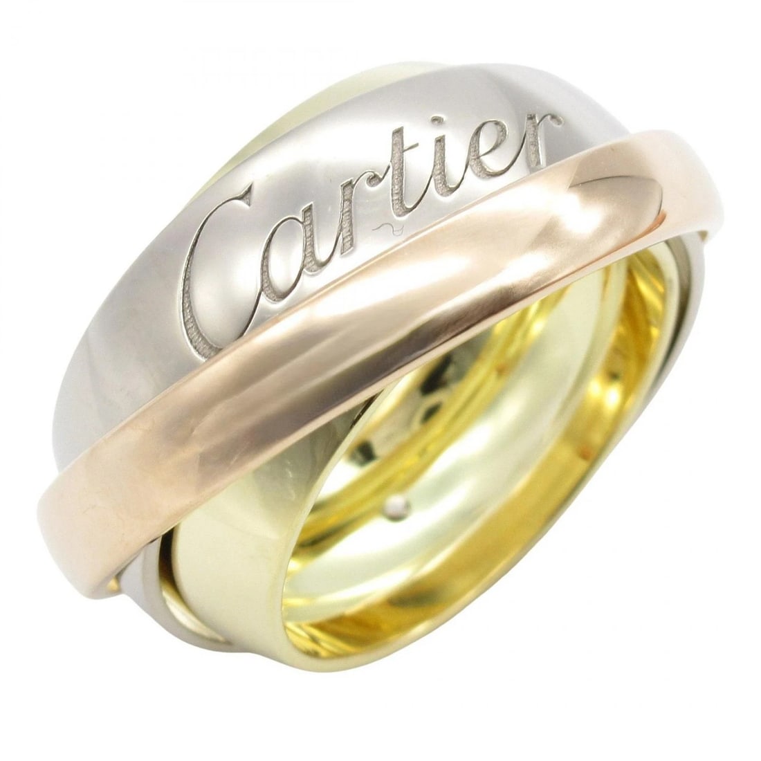 CARTIER TRINITY MUST ESSENCE RING: CARTIER Trinity Must Essence Ring Brand: CARTIER Type: Ring Material: K18 (Yellow Gold) Color: Gold??ish colors × Silver??ish colors Size: 4.75 - 5 US Accessories: None Accessories Notice: