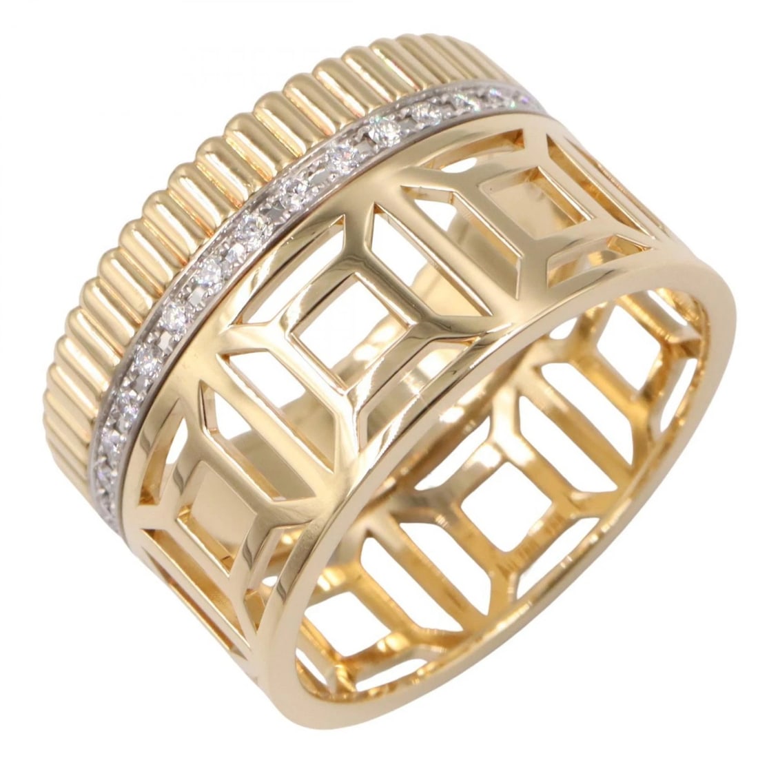 BOUCHERON QUATRE RADIANT OPENWORK DIAMOND RING: Boucheron Quatre Radiant Openwork Diamond Ring Brand: Boucheron Type: Ring Material: K18 (Yellow Gold) Color: Gold??ish colors × Silver??ish colors Size: 8 - 8.25 Accessories: None
