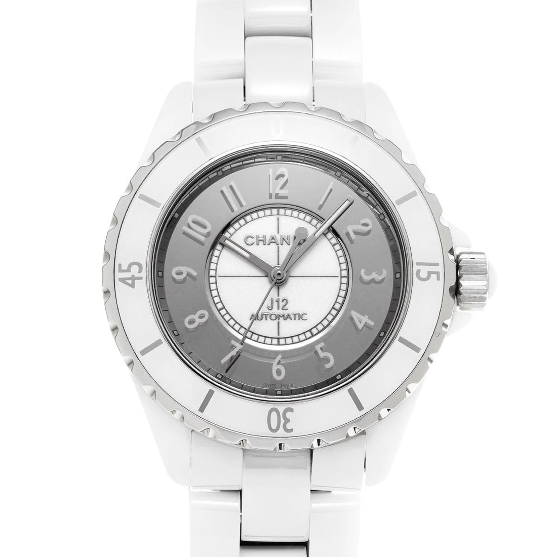 CHANEL J12 WHITE LACQUER MIRROR WATCH: CHANEL J12 White lacquer mirror Watch Brand: CHANEL Type: Wristwatch Material: Band Material ceramic, Case Material ceramic Color: Dial Color White lacquer/mirror Size: ??Case? H/about 38mm