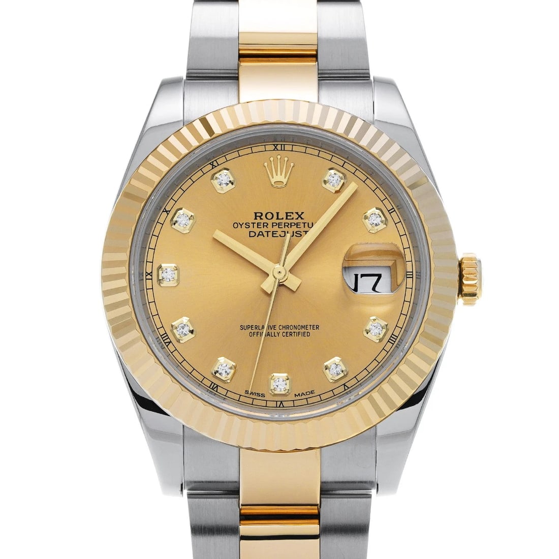 ROLEX DATEJUST CHAMPAGNE DIAMOND WATCH: ROLEX Datejust Champagne diamond Watch Brand: ROLEX Type: Wristwatch Material: Band Material Stainless steel/Yellow Gold, Case Material Stainless steel Color: Dial Color Champagne/diamond Size: ??
