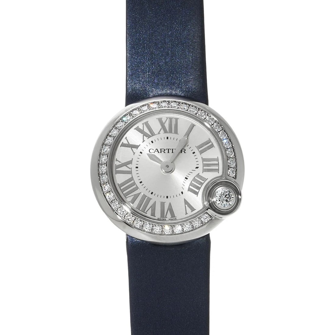 CARTIER BARON BLANC SILVER WATCH: CARTIER Baron Blanc Silver Watch Brand: CARTIER Type: Wristwatch Material: Band Material Satin, Case Material Stainless steel Color: Dial Color Dial Color Silver band Color blue Size: ??Case?