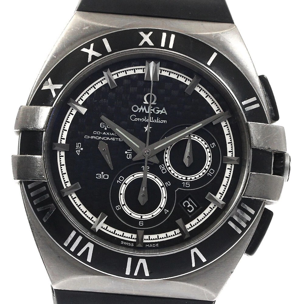 OMEGA CONSTELLATION EAGLE WATCH: OMEGA Constellation Eagle Watch Brand: OMEGA Type: Wristwatch Material: Band Material rubber, Case Material titanium Color: Band Color black, Dial Color black, Case Color Silver Size: Case
