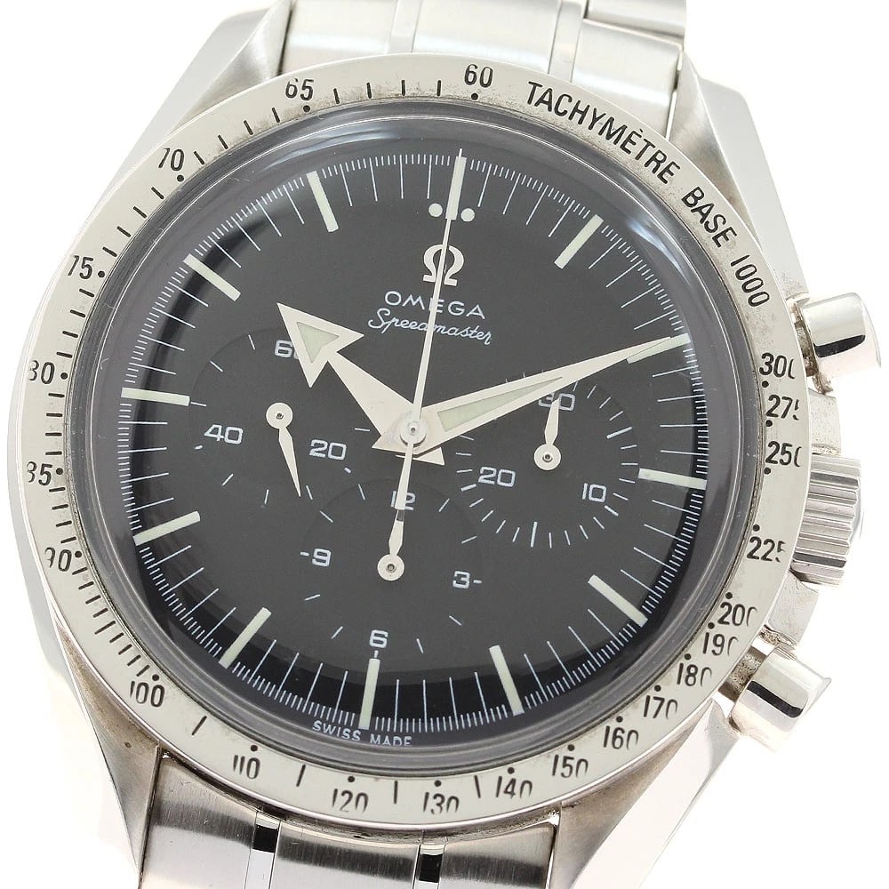 OMEGA SPEEDMASTER WATCH: OMEGA Speedmaster Watch Brand: OMEGA Type: Wristwatch Material: Band Material Stainless Steel, Case Material Stainless Steel Color: Band Color Silver, Dial Color black, Case Color Silver Size: Cas