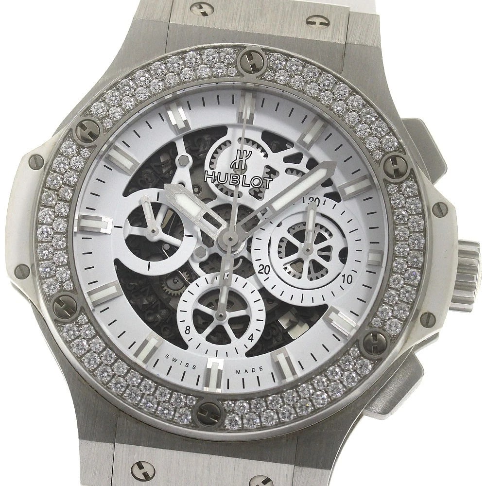 HUBLOT BIG BANG AEROBAN DIAMOND WATCH: HUBLOT Big Bang Aeroban Diamond Watch Brand: HUBLOT Type: Wristwatch Material: Band Material rubber, Case Material Stainless Steel Color: Band Color white, Dial Color white, Case Color Silver 
