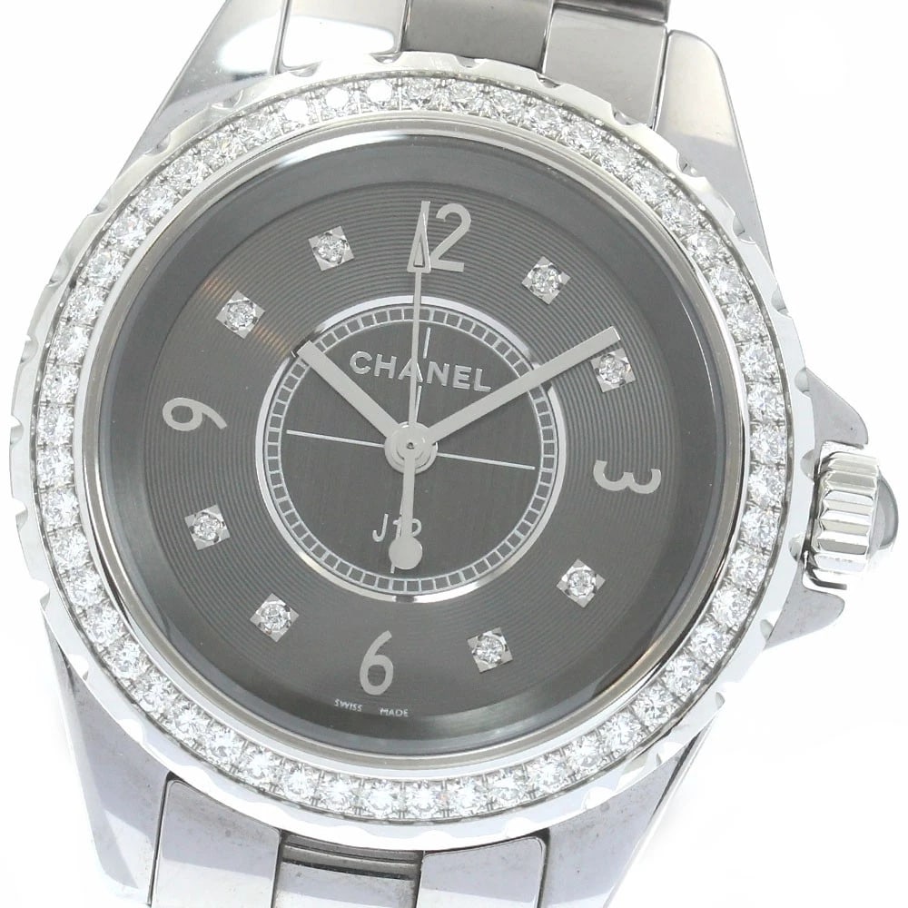 CHANEL J12 CHROMATIC DIAMOND BEZEL WATCH: CHANEL J12 chromatic Diamond bezel Watch Brand: CHANEL Type: Wristwatch Material: Band Material Titanium / ceramic, Case Material Titanium / ceramic Color: Band Color gray, Dial Color gray,