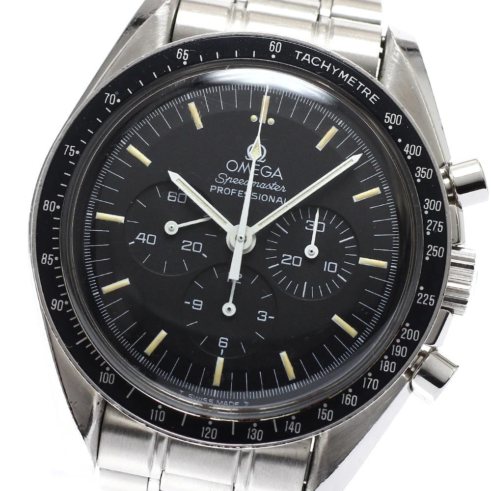 OMEGA SPEEDMASTER WATCH: OMEGA Speedmaster Watch Brand: OMEGA Type: Wristwatch Material: Band Material Stainless Steel, Case Material Stainless Steel Color: Band Color Silver, Dial Color black, Case Color Silver Size: