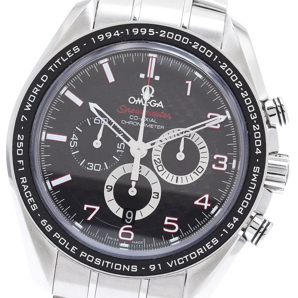 OMEGA SPEEDMASTER CHRONOGRAPH WATCH: OMEGA Speedmaster Chronograph Watch Brand: OMEGA Type: Wristwatch Material: Band Material Stainless Steel, Case Material Stainless Steel Color: Band Color Silver, Dial Color black, Case Color