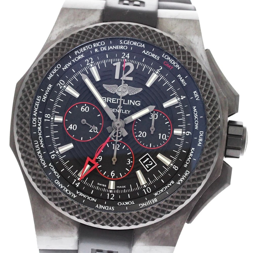BREITLING BENTLEY CHRONOGRAPH WATCH: BREITLING Bentley Chronograph Watch Brand: BREITLING Type: Wristwatch Material: Band Material rubber, Case Material titanium Color: Band Color black, Dial Color black, Case Color black Size:
