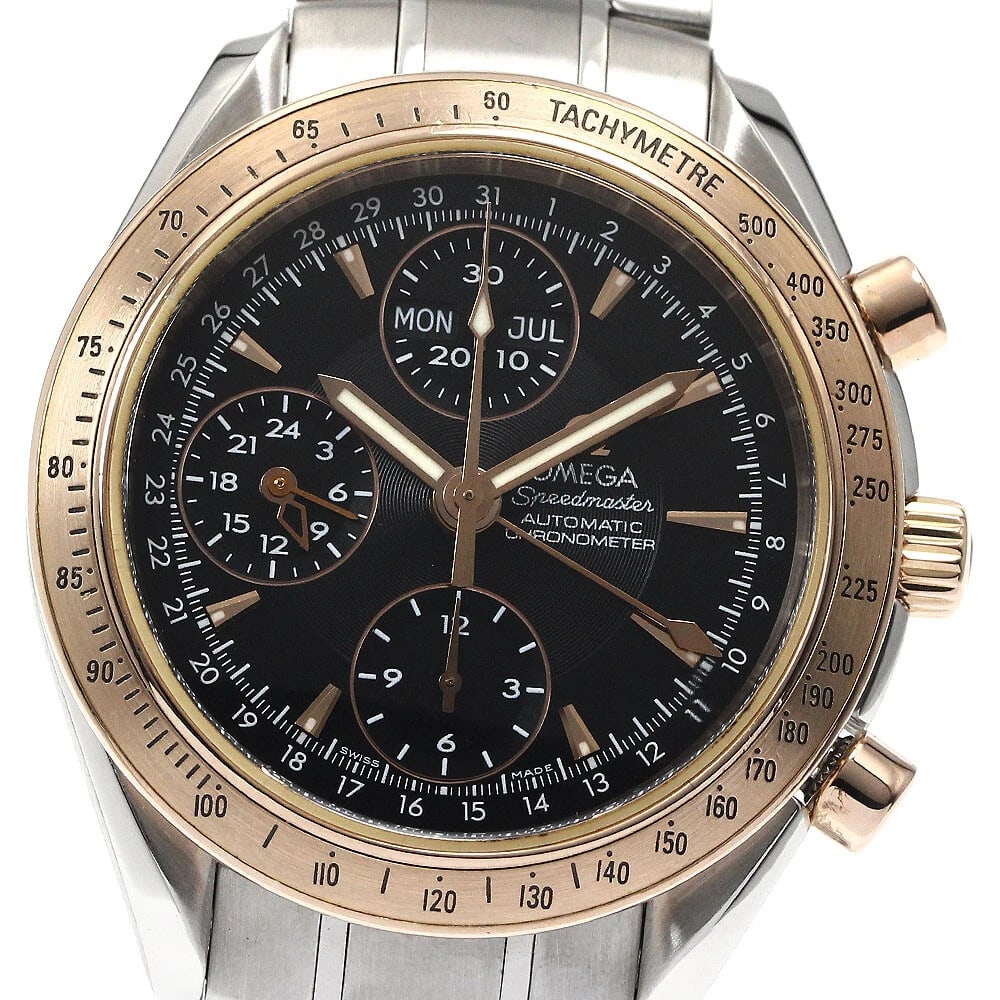 OMEGA SPEEDMASTER BEZEL WATCH: OMEGA Speedmaster bezel Watch Brand: OMEGA Type: Wristwatch Material: Band Material Stainless Steel, Case Material Stainless Steel/PG Color: Band Color Silver, Dial Color black, Case Color