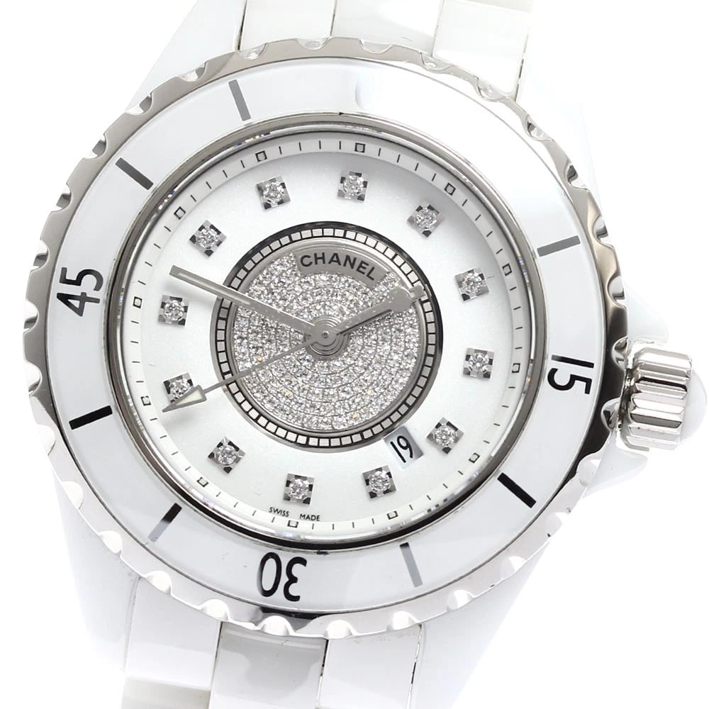 CHANEL J12 DIAMOND WHITE CERAMIC WATCH: CHANEL J12 Diamond White Ceramic Watch Brand: CHANEL Type: Wristwatch Material: Band Material Ceramic / Stainless Steel, Case Material Ceramic / Stainless Steel Color: Band Color White /