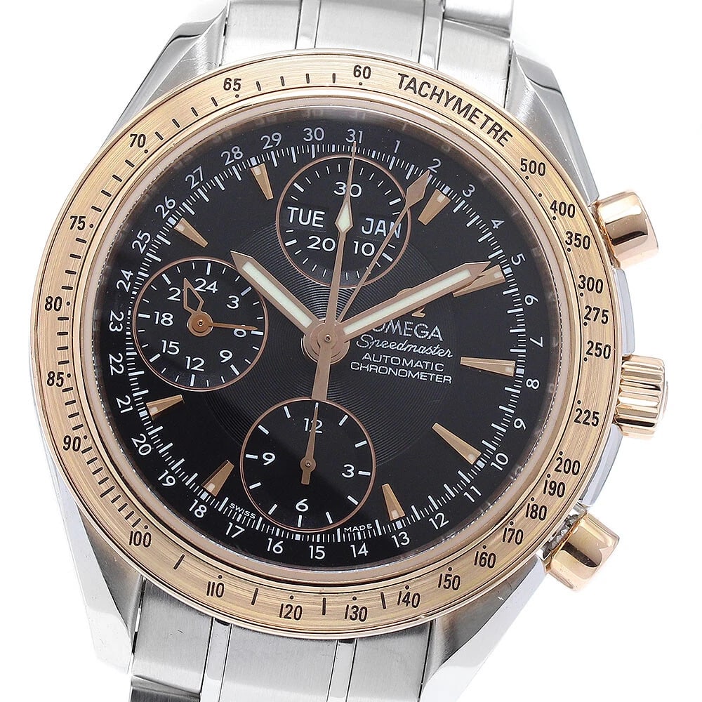 OMEGA SPEEDMASTER BEZEL WATCH: OMEGA Speedmaster bezel Watch Brand: OMEGA Type: Wristwatch Material: Band Material Stainless Steel, Case Material Stainless Steel/PG Color: Band Color Silver, Dial Color black, Case Color Silver /