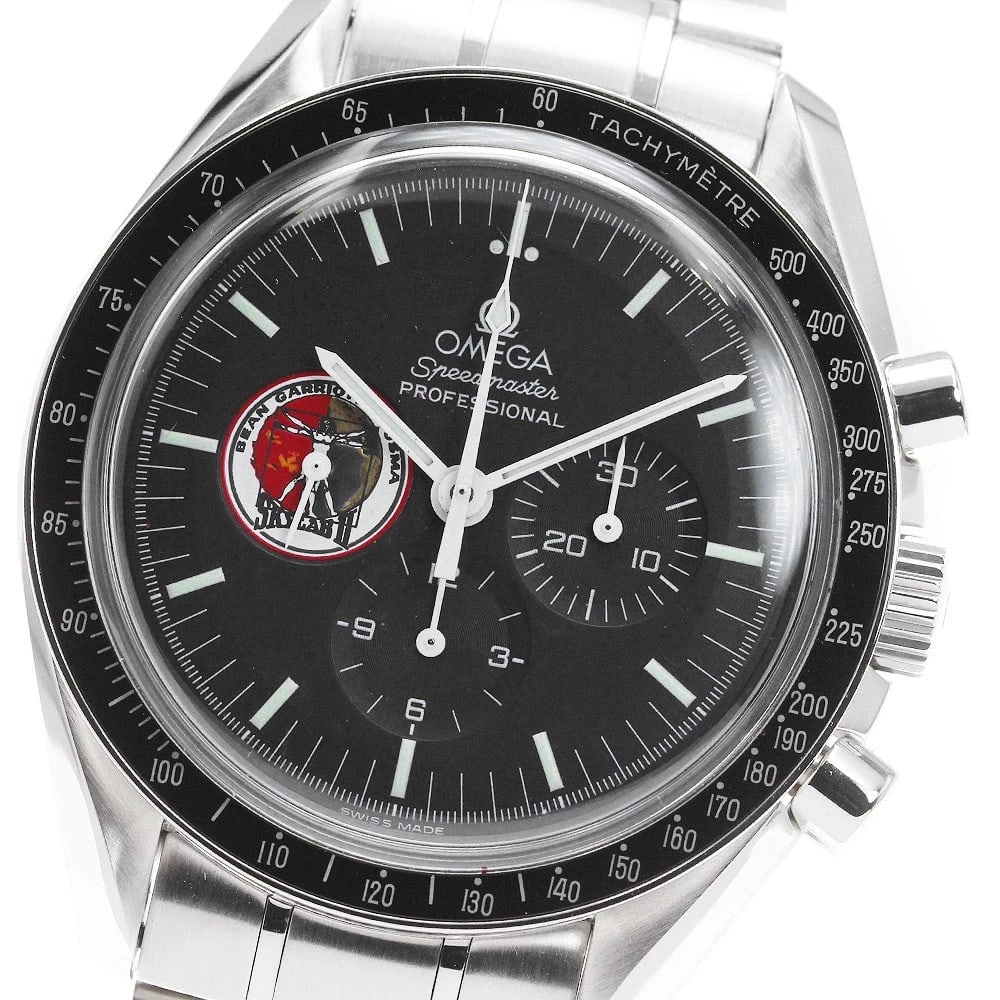 OMEGA SPEEDMASTER WATCH: OMEGA Speedmaster Watch Brand: OMEGA Type: Wristwatch Material: Band Material Stainless Steel, Case Material Stainless Steel Color: Band Color Silver, Dial Color black, Case Color Silver Size: Cas