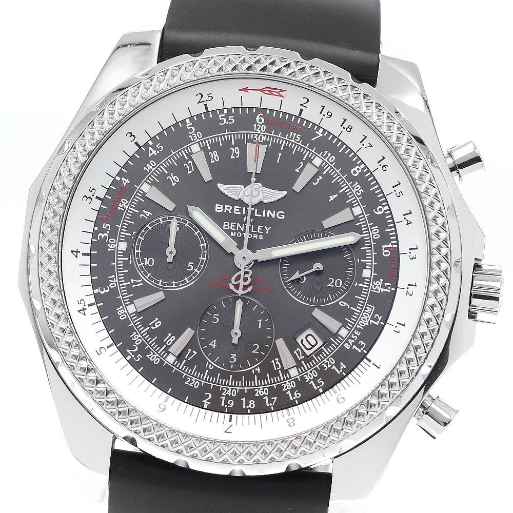 BREITLING BENTLEY CHRONOGRAPH GRAY WATCH: BREITLING Bentley Chronograph gray Watch Brand: BREITLING Type: Wristwatch Material: Band Material rubber, Case Material Stainless Steel Color: Band Color black, Dial Color gray, Case Color Silver