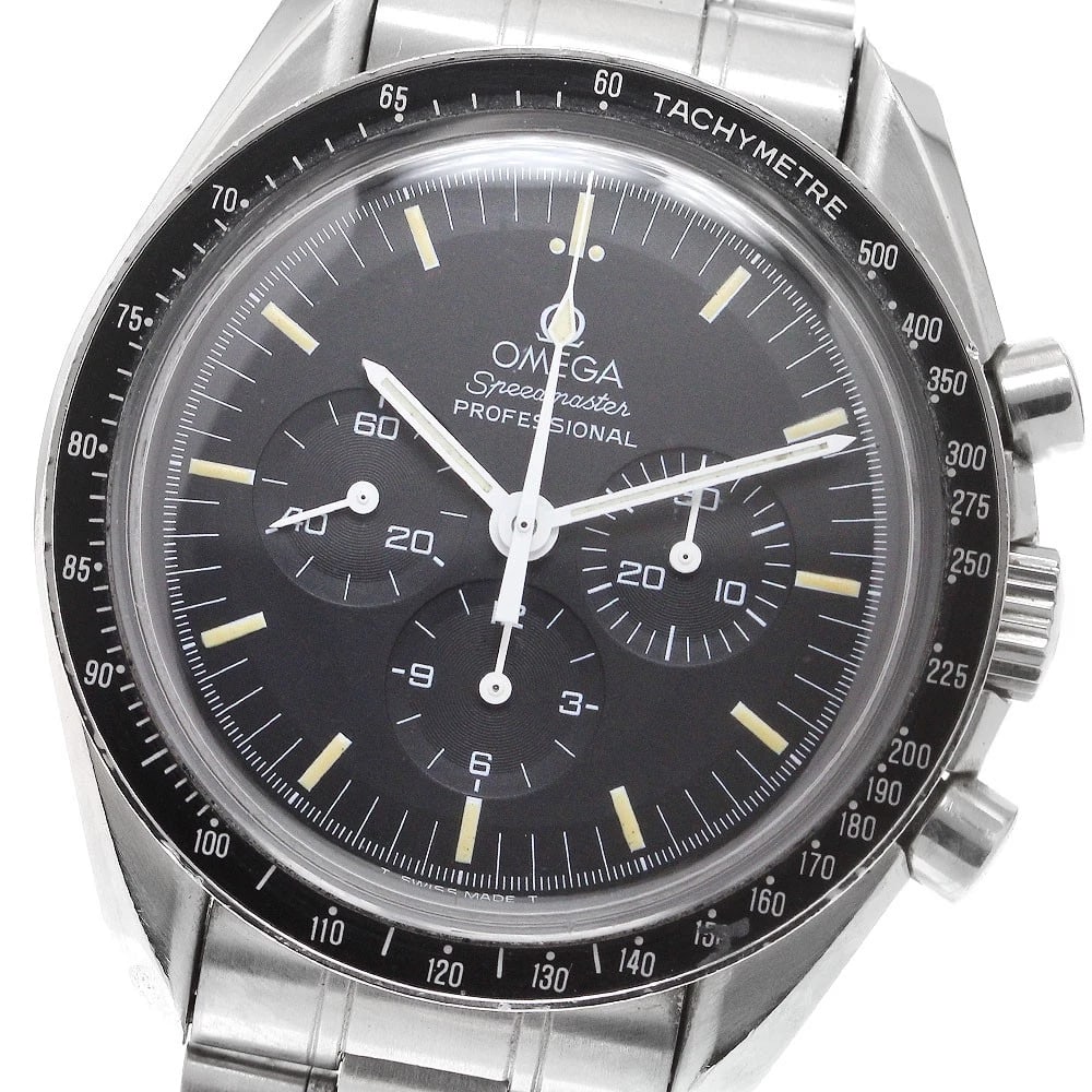 OMEGA SPEEDMASTER WATCH: OMEGA Speedmaster Watch Brand: OMEGA Type: Wristwatch Material: Band Material Stainless Steel, Case Material Stainless Steel Color: Band Color Silver, Dial Color black, Case Color Silver Size: