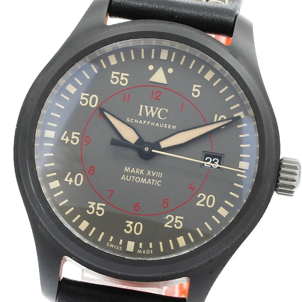 IWC SCHAFFHAUSEN PILOT WATCH: IWC SCHAFFHAUSEN Pilot Watch Brand: IWC SCHAFFHAUSEN Type: Wristwatch Material: Band Material leather, Case Material ceramic Color: Band Color Black / orange, Dial Color gray, Case Color black 