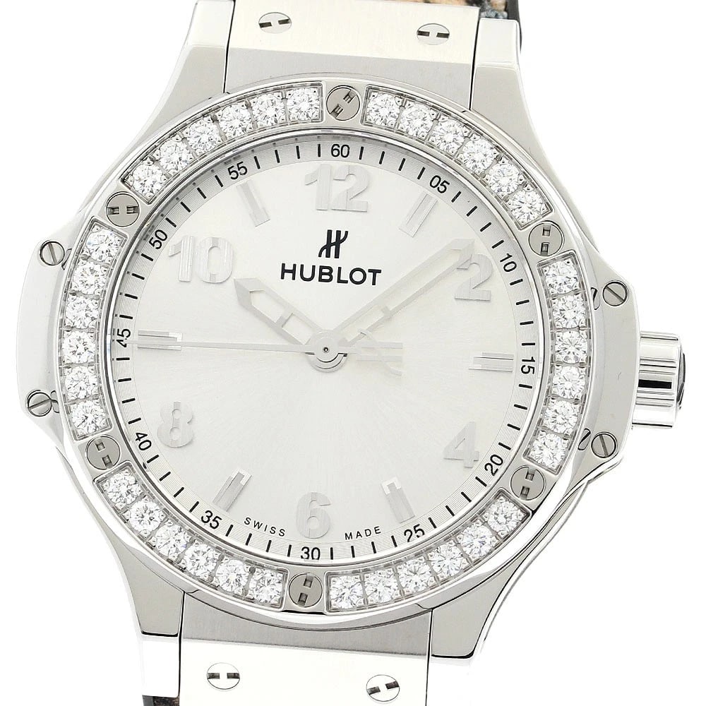 HUBLOT BIG BANG MONOCHROME STEEL DIAMOND BEZEL SILVER WATCH: HUBLOT Big Bang Monochrome Steel Diamond Bezel Silver Watch Brand: HUBLOT Type: Wristwatch Material: Band Material Nylon / leather, Case Material Stainless Steel Color: Band Color Brown /