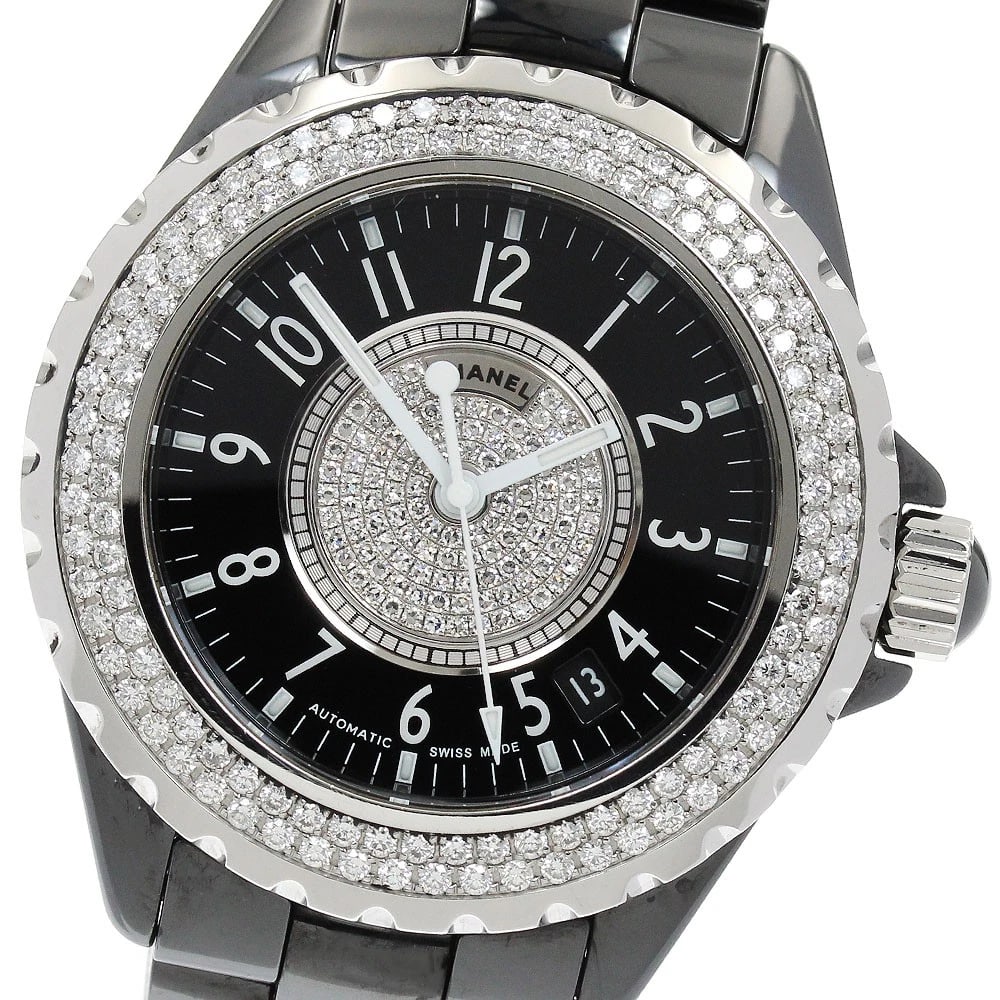 CHANEL J12 BLACK CERAMIC DIAMOND WATCH: CHANEL J12 Black ceramic diamond Watch Brand: CHANEL Type: Wristwatch Material: Band Material Ceramic / Stainless Steel, Case Material Ceramic / Stainless Steel Color: Band Color black, Dial